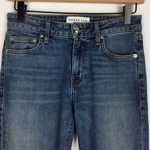 DEREK LAM DENIM Gia Crop Flare Jeans Mid Rise Embroidered Look Stripe Size 25 - Picture 3 of 13